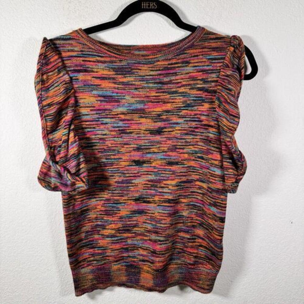 Anthropologie‎ Sweater Womens Multi Stripe Sleeveless Ruffle Boho Size XS